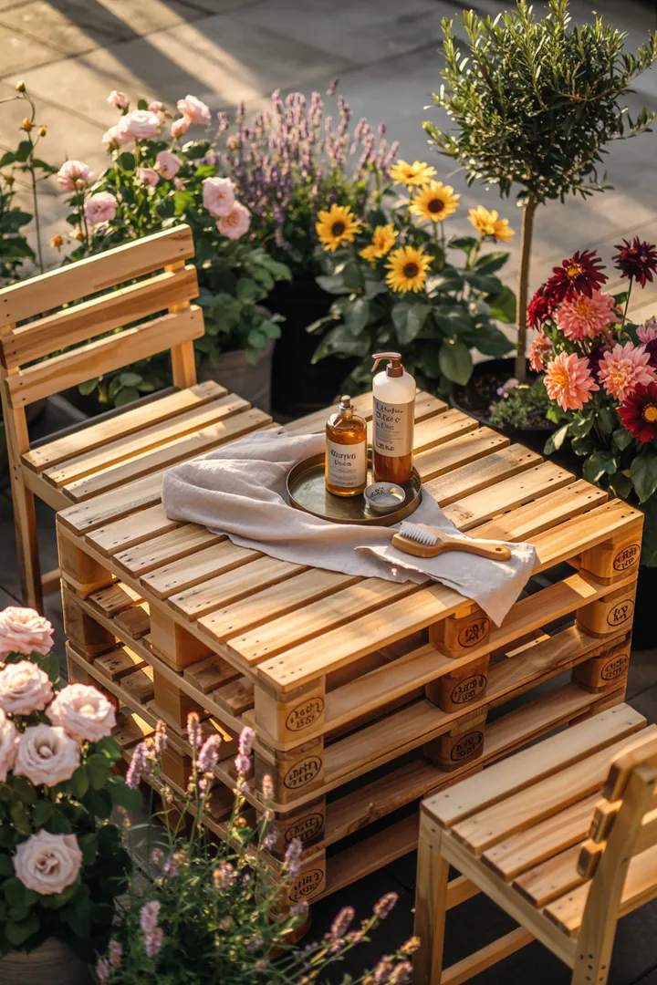 Kreativ gestaltete Sitzgelegenheit aus wiederverwendetem Holz, ideal für den Garten, inspiriert von nachhaltigen Bauprojekten und DIY-Ideen.