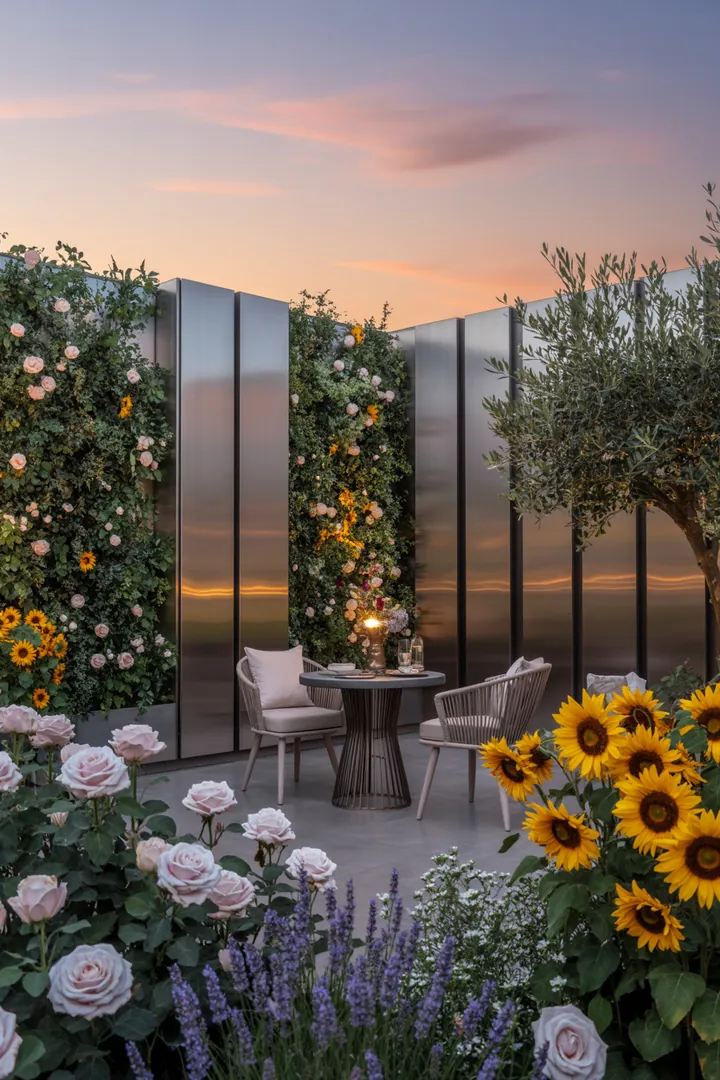 Elegante Outdoor-Möbel aus edlen Materialien, kombiniert mit robustem Edelstahl und Aluminium für einen luxuriösen Gartenstil.