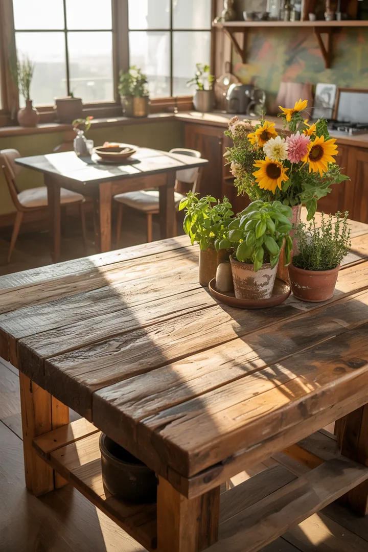 Rustikale Möbel aus recyceltem Holz, upcycling Design, das natürliche Schönheit und Nachhaltigkeit vereint, ideal für ein stilvolles Zuhause.