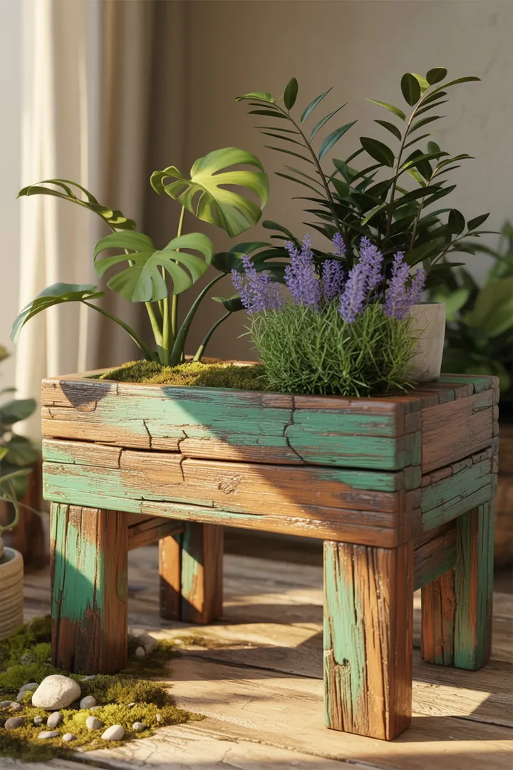 Rustikale Möbel aus recycelten Balken, die durch kreatives Upcycling im einzigartigen Holzdesign erstrahlen und die Schönheit der Natur widerspiegeln.