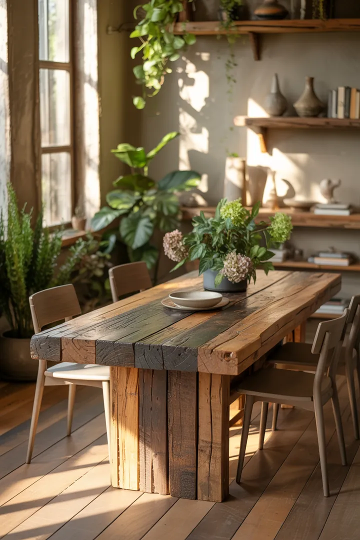 Rustikales Holzdesign aus recycelten Materialien, das Möbel mit einem einzigartigen Charakter schafft und die Schönheit der Natur widerspiegelt. Upcycling für nachhaltige Wohnideen.