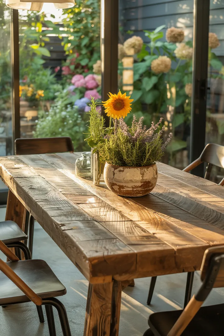 Rustikale Möbel aus recyceltem Holz, einzigartiges Design aus alten Balken, umweltfreundliches Upcycling für einen natürlichen Wohnstil.