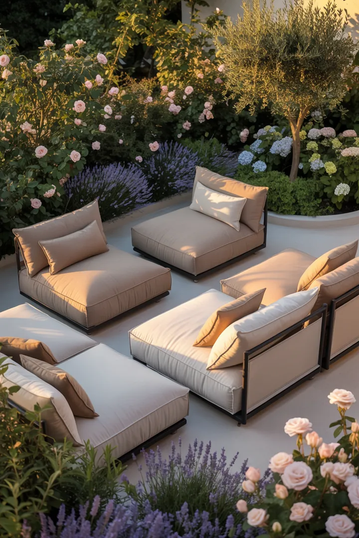 Stilvolle, wetterfeste Sitzgruppe für den Außenbereich, ideal für entspannte Stunden im Freien und modernes Ambiente auf der Terrasse.