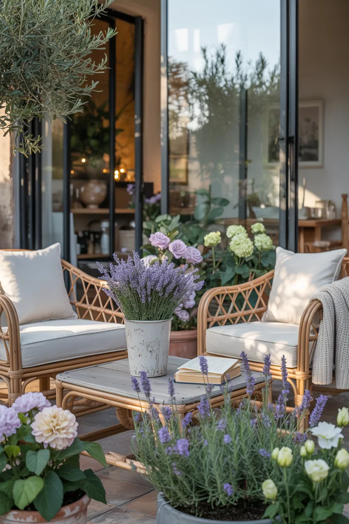 Elegante Loungemöbel aus Polyrattan in einem stilvollen Wintergarten, ideal für die Einrichtung von Innen- und Außenbereichen mit großzügiger Verglasung.