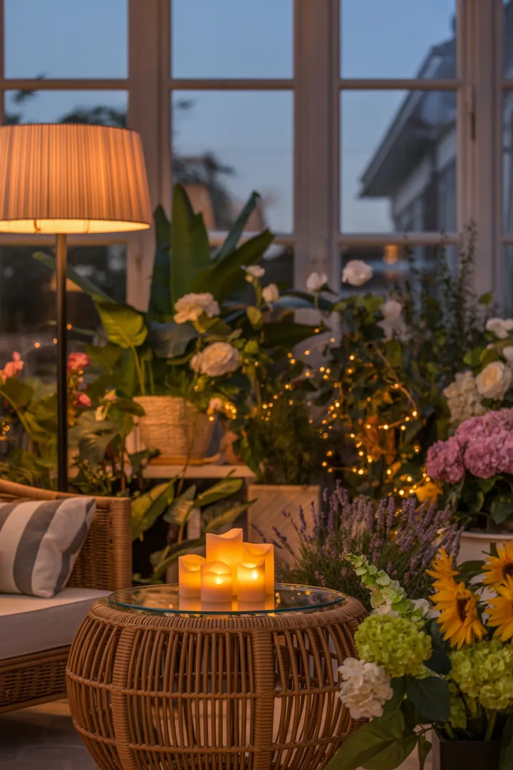 Elegante Möbel aus Polyrattan für die stilvolle Einrichtung eines verglasten Gartens, ideal für gemütliche Innen-Außen-Loungemöbel im Wintergarten.